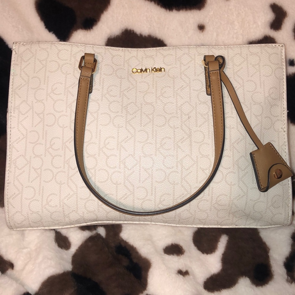 SOLD White & Brown Monogram Print Calvin Klein Bag